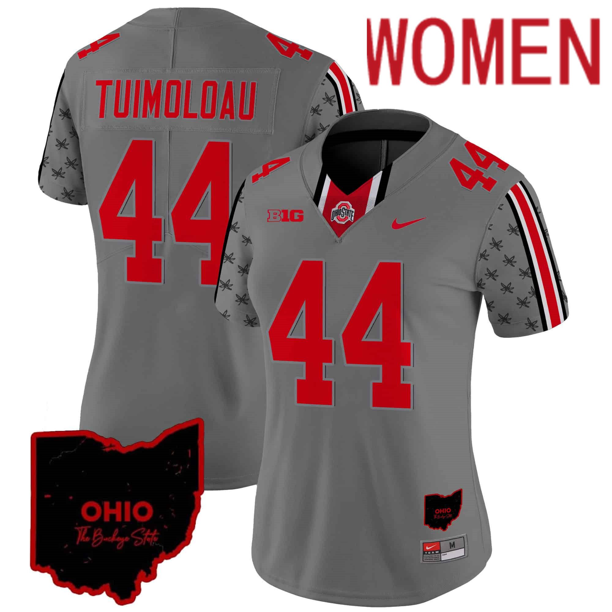 Women Ohio State Buckeyes #44 Tuimoloau Grey 2024 Nike Home Patch Vapor Limited NCAA Jersey